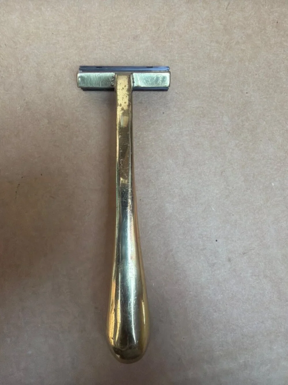 Vintage Brass Shaving Set - 7" Stand Brush Holder Razor Gentleman Vanity - Picture 7 of 13